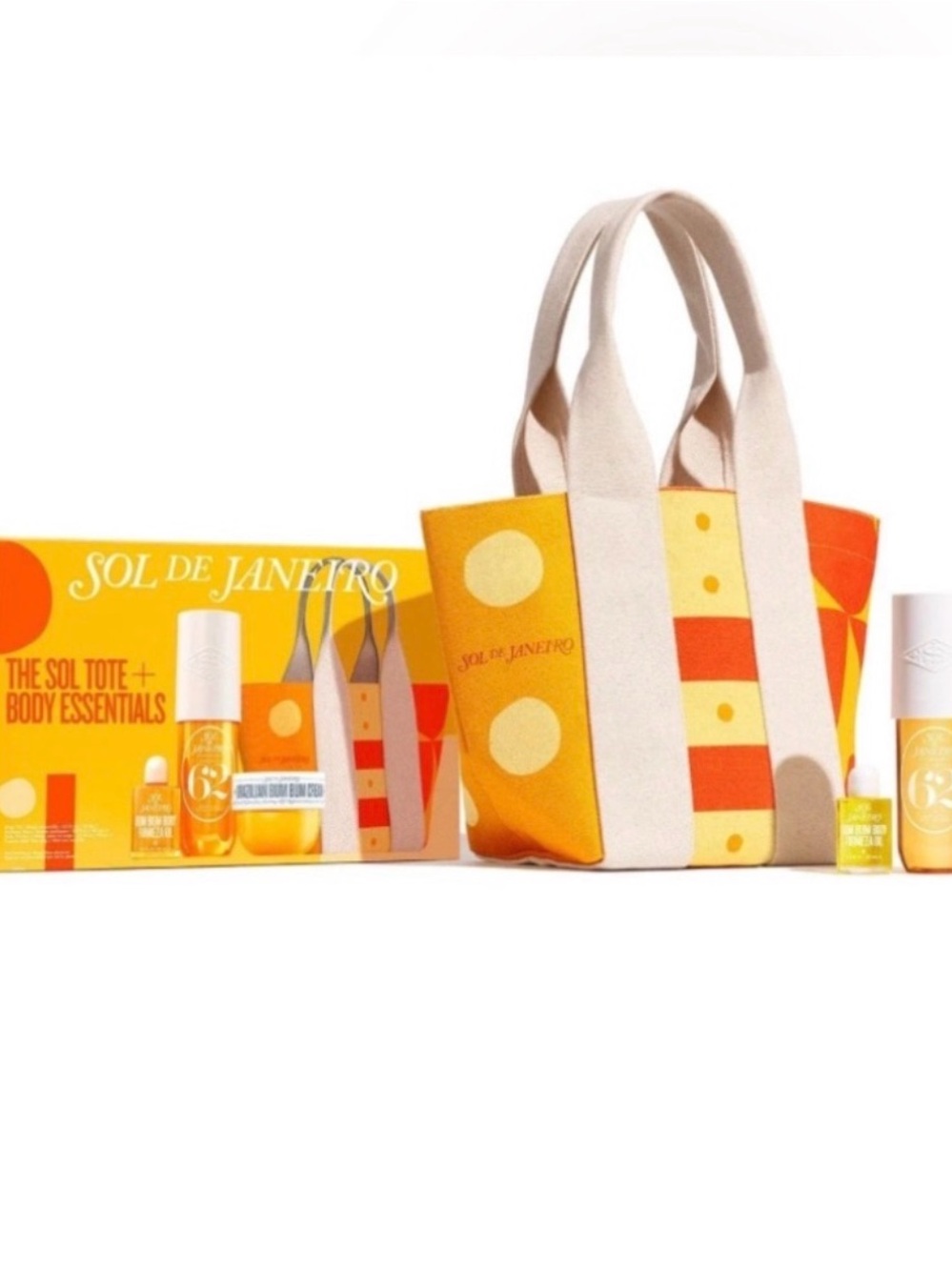 Sol de Janeiro Yellow, Orange & Cream Stripe Tote with Body Care Set